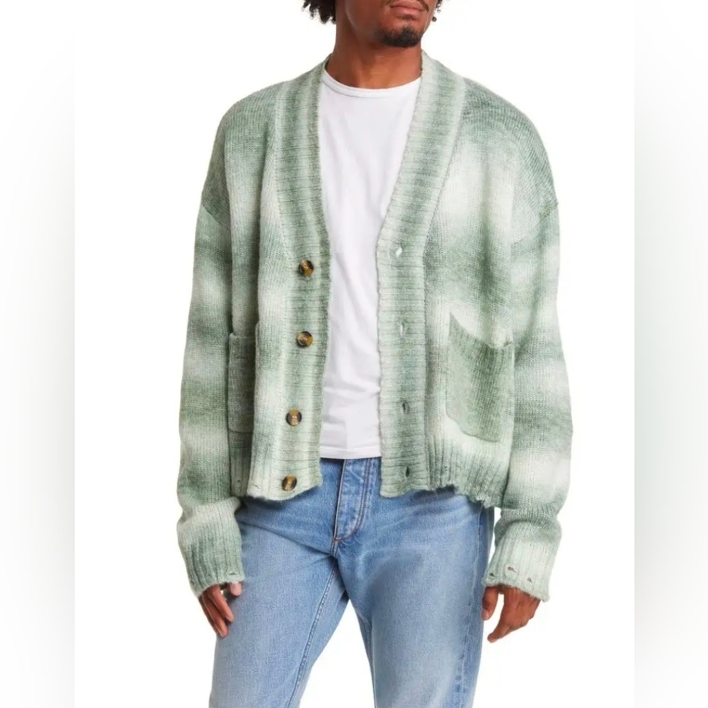 PACSUN Ombre Stripe Crop Cardigan Color Sage Green Button  Sweater Size S